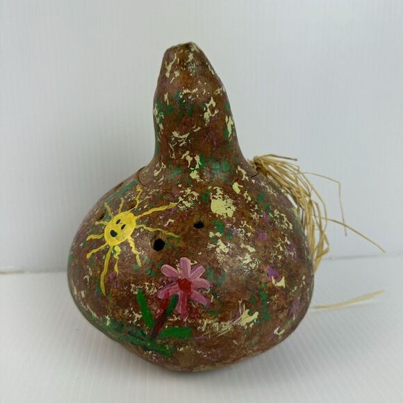 Hand Painted Gourd Decoration Folk Art Opens Up Vintage - Picture 3 of 11